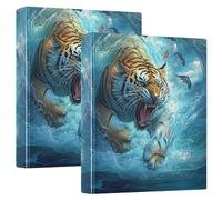 3 Ring Binder Fierce Tiger-04 A4 Binders with Clip Hold 200 Sheets with PVC Pockets Files Organisation for School Office Supplies 2 Pack