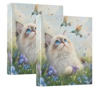 3 Ring Binder Flower Cat A4 Binders with Clip Hold 200 Sheets with PVC Pockets Files Organisation for School Office Supplies 2 Pack