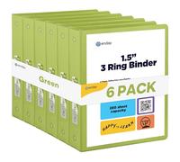 3 Ring Binder Green, 1.5 Inch Clear View Cover with 2 Inside Pockets Binder, Colored School Supplies 1 ½ Inch Round Ring Binders, Also Available in Red, Blue, Purple, Pink, and Grey (6 PC) - by Enday