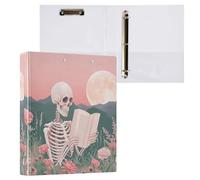 3 Ring Binder, Human Skeleton Pink Flowers Round Ring Binder 1.5 Inch View-Binders 200 Sheets A4 Paper Binder Organizer for Home School Office, 1 Pack