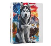 3 Ring Binder Husky Eagle American Flag A4 Binders with Clip Hold 200 Sheets with PVC Pockets Files Organisation for School Office Supplies 1 Pack