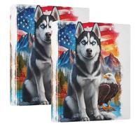 3 Ring Binder Husky Eagle American Flag A4 Binders with Clip Hold 200 Sheets with PVC Pockets Files Organisation for School Office Supplies 2 Pack