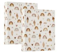 3 Ring Binder Ice Cream and Rainbows A4 Binders with Clip Hold 200 Sheets with PVC Pockets Files Organisation for School Office Supplies 2 Pack