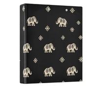 3 Ring Binder Indian Elephant Black 1.5 inch Binders Three Ring Binders with Clipboard Fit 8.5'' x 11'' Paper 3 Interior PVC Clear Pockets for Office Supplies