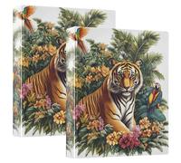 3 Ring Binder Jungle Tiger- A4 Binders with Clip Hold 200 Sheets with PVC Pockets Files Organisation for School Office Supplies 2 Pack