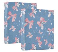 3 Ring Binder Light Blue Bow Star A4 Binders with Clip Hold 200 Sheets with PVC Pockets Files Organisation for School Office Supplies 2 Pack