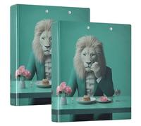 3 Ring Binder Lion Sitting Dining Table A4 Binders with Clip Hold 200 Sheets with PVC Pockets Files Organisation for School Office Supplies 2 Pack