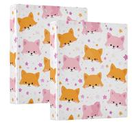 3 Ring Binder Little Fox Star A4 Binders with Clip Hold 200 Sheets with PVC Pockets Files Organisation for School Office Supplies 2 Pack
