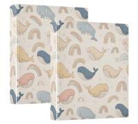 3 Ring Binder Little Whale Rainbow A4 Binders with Clip Hold 200 Sheets with PVC Pockets Files Organisation for School Office Supplies 2 Pack