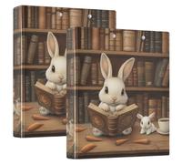 3 Ring Binder Little White Rabbit Bookstore A4 Binders with Clip Hold 200 Sheets with PVC Pockets Files Organisation for School Office Supplies 2 Pack