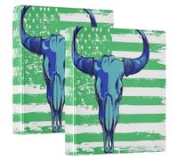 3 Ring Binder Long Horned Blue Bison Skull A4 Binders with Clip Hold 200 Sheets with PVC Pockets Files Organisation for School Office Supplies 2 Pack