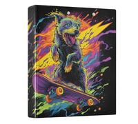 3 Ring Binder Neon Skateboard Dog A4 Binders with Clip Hold 200 Sheets with PVC Pockets Files Organisation for School Office Supplies 1 Pack