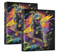 3 Ring Binder Neon Skateboard Dog A4 Binders with Clip Hold 200 Sheets with PVC Pockets Files Organisation for School Office Supplies 2 Pack