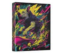 3 Ring Binder Neon Skateboard Dog Street Style A4 Binders with Clip Hold 200 Sheets with PVC Pockets Files Organisation for School Office Supplies 1 Pack