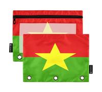 3 Ring Binder Organizer, Binder File Pouch 3 Ring Binder Pouches 2 Pack, Clear Visible Window Waterproof Pouch for Classroom Office National Flag of Burkina Faso