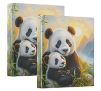 3 Ring Binder Panda in The Sunset A4 Binders with Clip Hold 200 Sheets with PVC Pockets Files Organisation for School Office Supplies 2 Pack