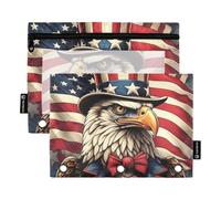 3 Ring Binder Pencil Pouch Bald Eagle Uncle Sam Zipper Binder Pencils Bags Modern Clear Binders Pen Case School Pink 9.8" x 7.1", 2 Packs