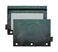 3 Ring Binder Pencil Pouch Black Blue Green Abstract Texture Zipper Binder Pencils Bags Pattern School Binders Clear Pockets Cute 9.8" x 7.1", 2 Packs