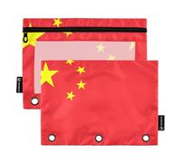 3 Ring Binder Pencil Pouch China Flag Pen Pencil Bag Zipper Binder Fun Prints School Clear Binders Pockets Storage 9.8" x 7.1", 2 Packs