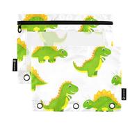 3 Ring Binder Pencil Pouch Cute Green Dino Zipper Binder Pencil Bag Pen Animal Print Clear Binders Pen Case School Soft 9.8" x 7.1", 2 Packs