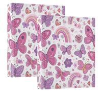 3 Ring Binder Pink Butterfly Flower Rainbow A4 Binders with Clip Hold 200 Sheets with PVC Pockets Files Organisation for School Office Supplies 2 Pack