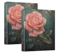 3 Ring Binder Pink Flower A4 Binders with Clip Hold 200 Sheets with PVC Pockets Files Organisation for School Office Supplies 2 Pack