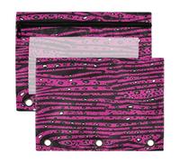 3 Ring Binder Pouches, 2 Pack Waterproof Polyester Pencil Pouch with Clear Window, Standard 3 Hole for School Office Supplies Mcbling Aesthetic by Kiki Trashy Zebra Blush Leopard Print