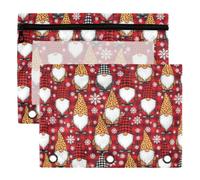3 Ring Binder Pouches 2 Pack Waterproof Polyester Pencil Pouch with Clear Window, Standard 3 Hole for School Office Supplies Red Buffalo Plaid & Leopard Print Christmas Gnomes Snowflake