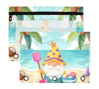 3 Ring Binder Pouches, 2 Pack Waterproof Polyester Pencil Pouch with Clear Window, Standard 3 Hole for School Office Supplies Colorful Beach Gnome Under Palm Trees for Women Cute Summer_00001_00003
