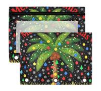 3 Ring Binder Pouches, 2 Pack Waterproof Polyester Pencil Pouch with Clear Window, Standard 3 Hole for School Office Supplies Merry Christmas Palm Tree Light Hawaiian Tropical Christmas