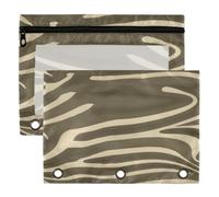 3 Ring Binder Pouches, 2 Pack Waterproof Polyester Pencil Pouch with Clear Window, Standard 3 Hole for School Office Supplies Golden Brown Zebra Pattern