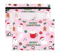3 Ring Binder Pouches 2 Pack Waterproof Polyester Pencil Pouch with Clear Window, Standard 3 Hole for School Office Supplies Blush Christmas Spooky Spirit Merry Christmas Retro Pastel