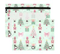 3 Ring Binder Pouches 2 Pack Waterproof Polyester Pencil Pouch with Clear Window, Standard 3 Hole for School Office Supplies Preppy Pastel Nutcracker & Rat King Christmas Decor