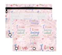 3 Ring Binder Pouches 2 Pack Waterproof Polyester Pencil Pouch with Clear Window, Standard 3 Hole for School Office Supplies Love Being Called Mimi Art Daisy Flower Grandparents
