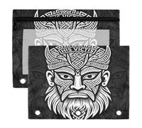 3 Ring Binder Pouches, 2 Pack Waterproof Polyester Pencil Pouch with Clear Window, Standard 3 Hole for School Office Supplies Allfather Odin Viking God in Asgard