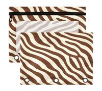 3 Ring Binder Pouches, 2 Pack Waterproof Polyester Pencil Pouch with Clear Window, Standard 3 Hole for School Office Supplies Aesthetic Vintage Zebra Brown Chocolate Pattern
