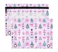 3 Ring Binder Pouches 2 Pack Waterproof Polyester Pencil Pouch with Clear Window, Standard 3 Hole for School Office Supplies Preppy Pastel Blush & Green Nutcracker Rat King Christmas