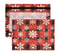 3 Ring Binder Pouches 2 Pack Waterproof Polyester Pencil Pouch with Clear Window, Standard 3 Hole for School Office Supplies Red Buffalo Plaid Merry Christmas Winter Snowflakes