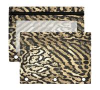3 Ring Binder Pouches, 2 Pack Waterproof Polyester Pencil Pouch with Clear Window, Standard 3 Hole for School Office Supplies Leopard Print Forever