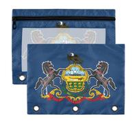 3 Ring Binder Pouches 2 Pack Waterproof Polyester Pencil Pouch with Clear Window, Standard 3 Hole for School Office Supplies Pennsylvania State Flag