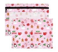 3 Ring Binder Pouches 2 Pack Waterproof Polyester Pencil Pouch with Clear Window, Standard 3 Hole for School Office Supplies Blush Christmas Spooky Spirit Merry Christmas Retro Pastel