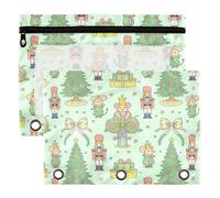 3 Ring Binder Pouches 2 Pack Waterproof Polyester Pencil Pouch with Clear Window, Standard 3 Hole for School Office Supplies Preppy Pastel Nutcracker & Rat King Christmas Decor