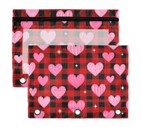 3 Ring Binder Pouches 2 Pack Waterproof Polyester Pencil Pouch with Clear Window, Standard 3 Hole for School Office Supplies Pastel Goth Valentine's Day Doodles Heart Candy Witchy