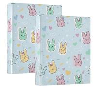 3 Ring Binder Rabbit Doodle Heart A4 Binders with Clip Hold 200 Sheets with PVC Pockets Files Organisation for School Office Supplies 2 Pack