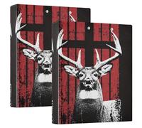 3 Ring Binder Red Deer Hunt A4 Binders with Clip Hold 200 Sheets with PVC Pockets Files Organisation for School Office Supplies 2 Pack