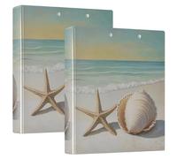3 Ring Binder Sea Star and Shell A4 Binders with Clip Hold 200 Sheets with PVC Pockets Files Organisation for School Office Supplies 2 Pack