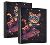 3 Ring Binder Skateboarding Tiger A4 Binders with Clip Hold 200 Sheets with PVC Pockets Files Organisation for School Office Supplies 2 Pack