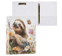 3 Ring Binder Sloth in Flowers 1.5 Inch Round Rings Holds 200 Sheets,3Ring Binders with Anti-Slip Metal Clip