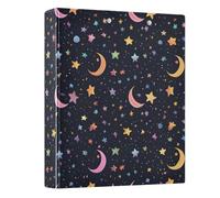 3 Ring Binder Star Moon Black 1.5 inch Binders Three Ring Binders with Clipboard Fit 8.5'' x 11'' Paper 3 Interior PVC Clear Pockets for Office Supplies