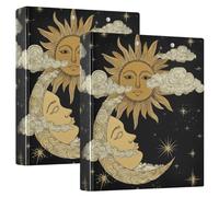 3 Ring Binder Sun Moon and Clouds Star A4 Binders with Clip Hold 200 Sheets with PVC Pockets Files Organisation for School Office Supplies 2 Pack